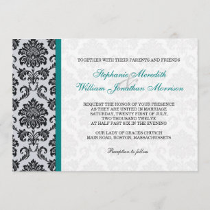 Convite para Casamento Teal Damask Monograma
