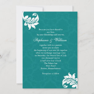 Convite para Casamento Teal Damask Monograma