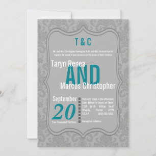 Convite para Casamento Teal de Cinzas Modernas 5x7