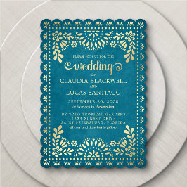 Convite Para Casamento Teal De Papel Picado