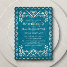 Convite Para Casamento Teal De Papel Picado