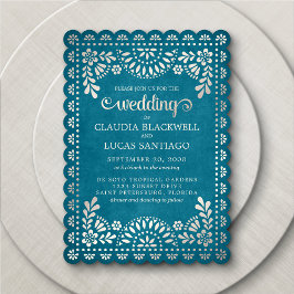 Convite Para Casamento Teal De Papel Picado