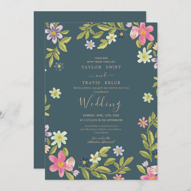 Convite para Casamento Teal Magnolia (Frente/Verso)