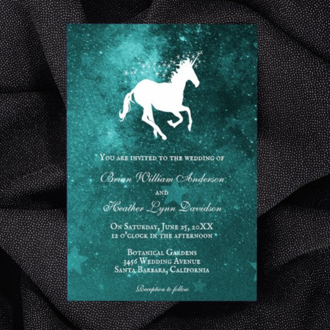 Convite para Casamento Teal Unicorn (Teal Unicorn Wedding Invitation)