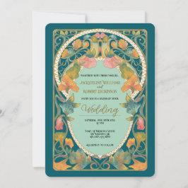 Convite para Casamento Teal Watercolor Art Nouveau