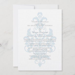 Convite para Casamento tema damasco Azul