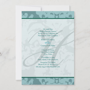 Convite para Casamento tema damasco Azul Aqua Mono