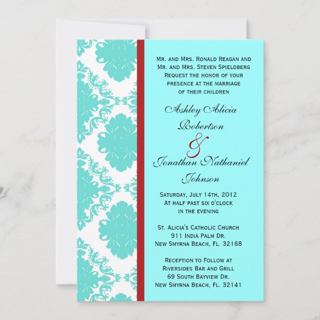 Convite para Casamento tema damasco Azul Bebê (Frente)