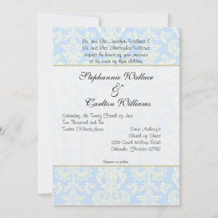 Convite para Casamento tema damasco Azul/Branco