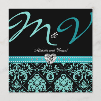 Convite para Casamento tema damasco Azul Elegante