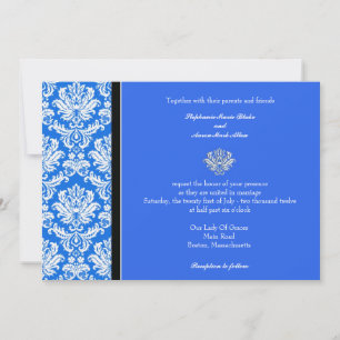 Convite para Casamento tema damasco Clássico Azul