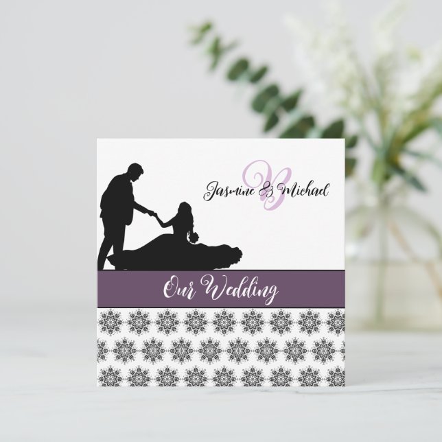 Convite para Casamento tema damasco de Casal de Ca (Em pé/Frente)