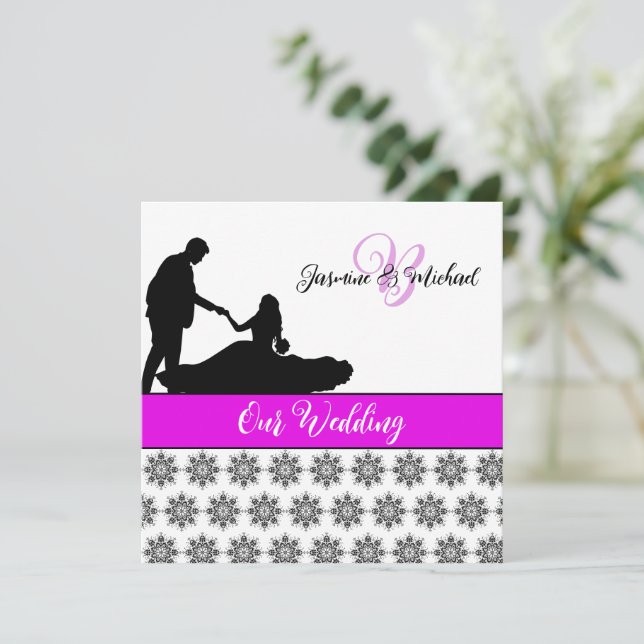 Convite para Casamento tema damasco de Casal de Ca (Em pé/Frente)