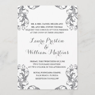 Convite para Casamento tema damasco de Cinzas
