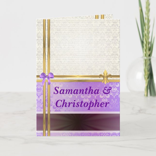 Convite para casamento tema damasco de Mauve e cre (Frente)