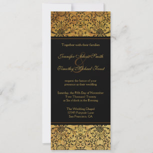 Convite para casamento tema damasco de ouro preto 