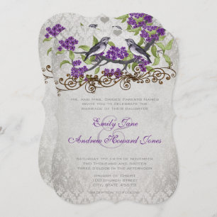 Convite para Casamento tema damasco de pássaros de