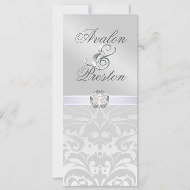 Convite para Casamento tema damasco Diamante Silve (Frente)