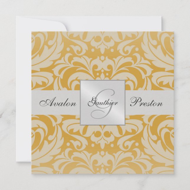 Convite para Casamento tema damasco do Monograma D (Frente)