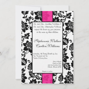 Convite para Casamento tema damasco Floral Preto/R