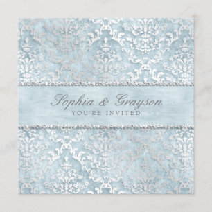 Convite para Casamento tema damasco Glimmer Azul P