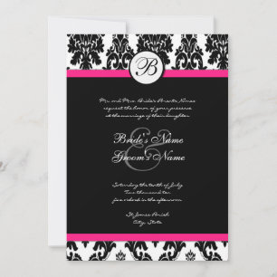 Convite para Casamento tema damasco Preto e Rosa Q