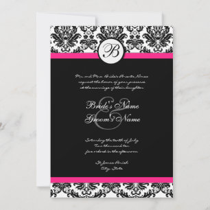 Convite para Casamento tema damasco Preto e Rosa Q