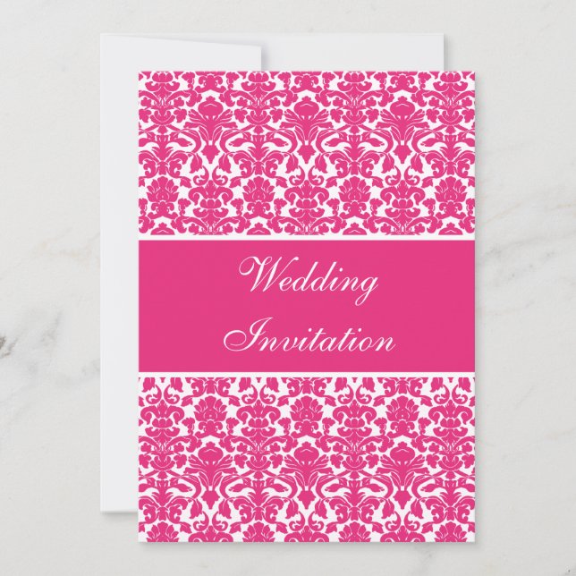 Convite para Casamento tema damasco Rosa Vintage E (Frente)