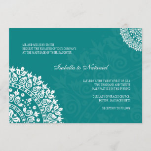 Convite para Casamento tema damasco Teal