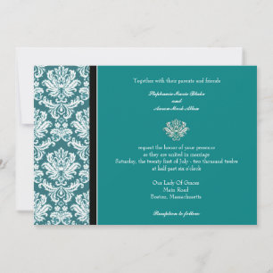 Convite para Casamento tema damasco Teal Clássico