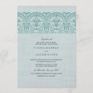 Convite para Casamento tema damasco Teal Vintage
