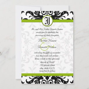 Convite para Casamento tema damasco Verde e Preto 