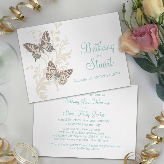 Convite para casamento teórico de Butterflies aqua (Criador carregado)