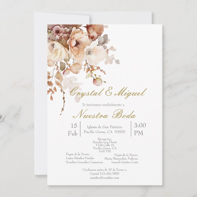 Convite para casamento Terracota em espanhol (Frente)