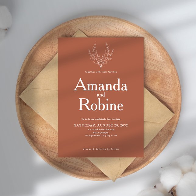 Convite para Casamento Terracotta Elegante Simples (Criador carregado)