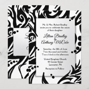 Convite para Casamento Tribal abstrato Black and W