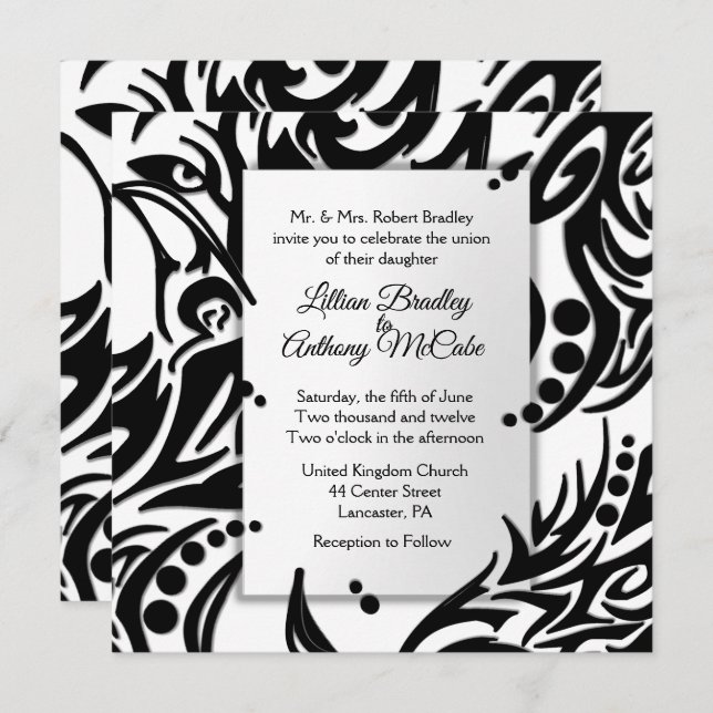 Convite para Casamento Tribal abstrato Black and W (Frente/Verso)