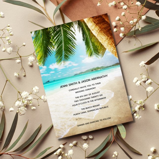 Convite para Casamento Tropical de Destino de Prai (Criador carregado)
