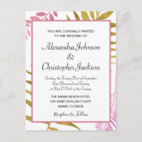 Convite para Casamento Tropical de rosa Dourado e