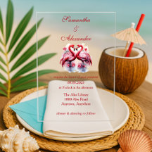 Convite para Casamento Tropical Flamingo Love