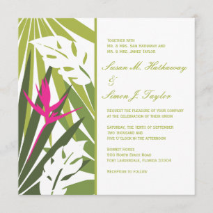 Convite para Casamento Tropical Floral - Verde e P