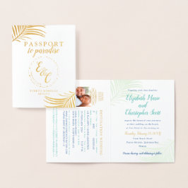 Convite para Casamento Tropical Gold Foil Passport