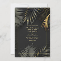 Convite para Casamento Tropical Preto e Dourado