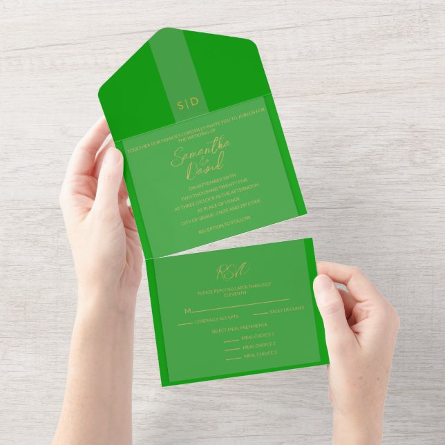 Convite para Casamento Tudo Verde em Um Único (Aba destacável)