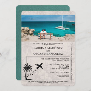 Convite Para Casamento Turquoise Aruba Passaporte