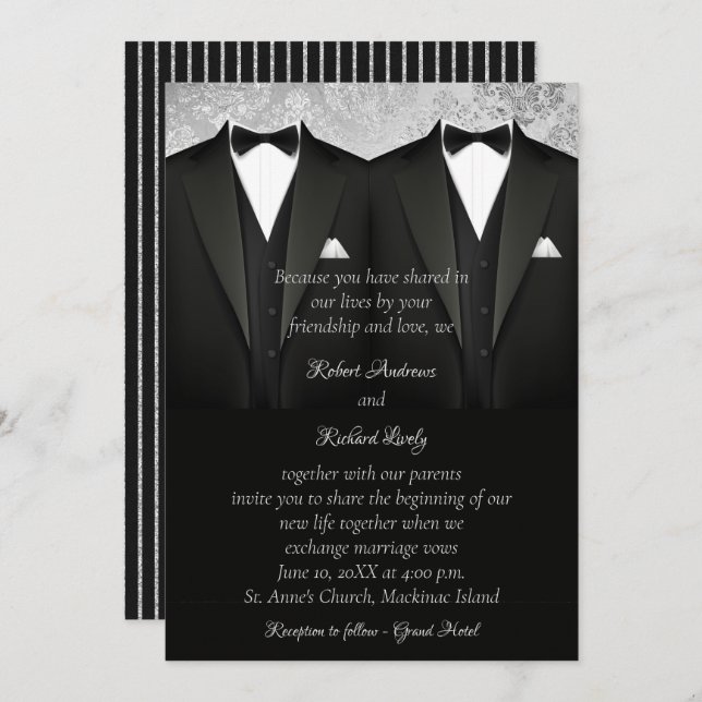 Convite para Casamento Tuxedo Gay de de Black e Si (Frente/Verso)