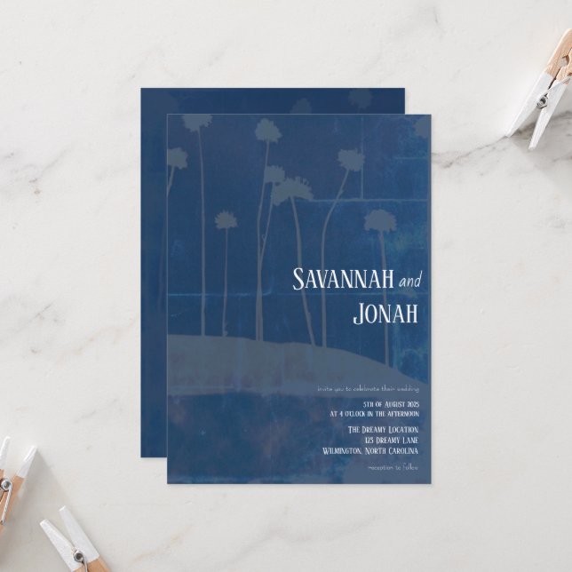 Convite para Casamento Único de Flor Azul Art (Frente/Verso In Situ)