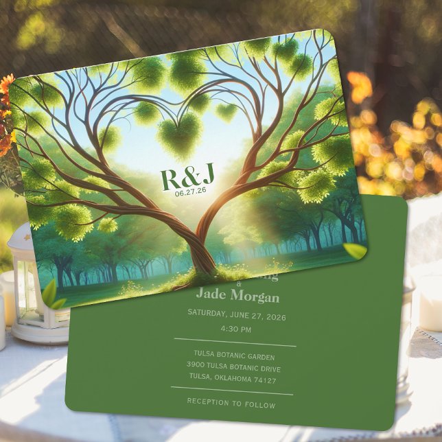 Convite para Casamento Verde (Green Wedding Invitation (front and back))