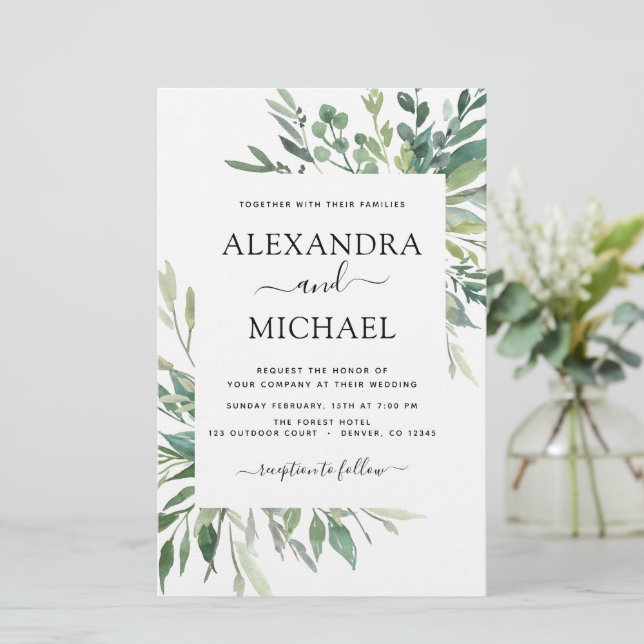 Convite para Casamento Verde Botânico (Em pé/Frente)