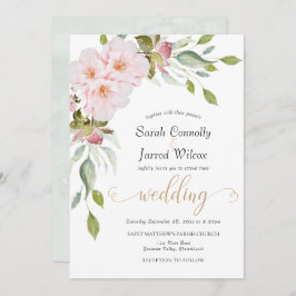 Convite para Casamento Verde Cor Floral Rosa Rosa 